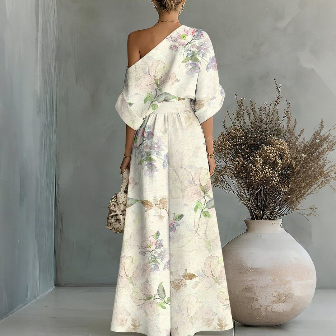 Watercolor Floral-Print Cropped Top& Pants Two-Piece Set