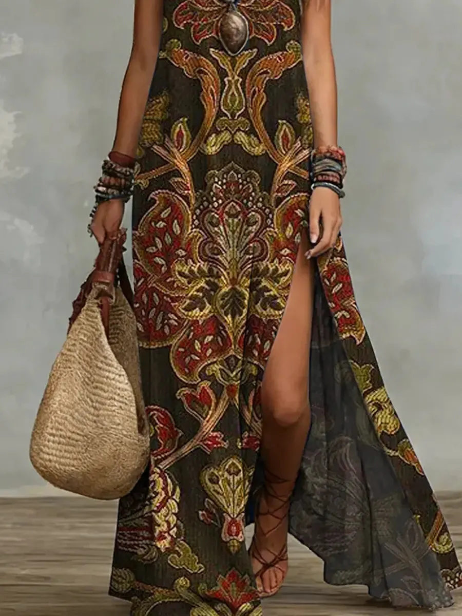 Ethnic Print Sleeveless Maxi Dress