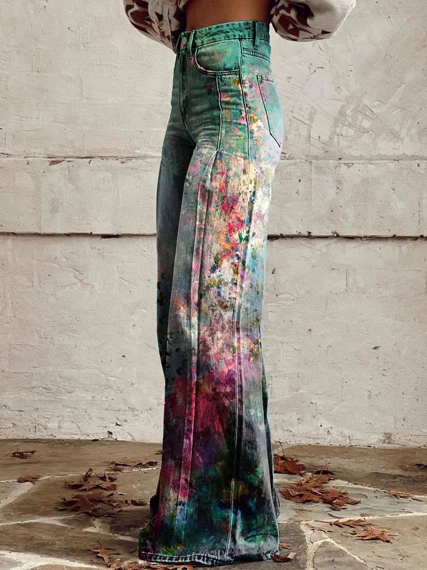 Floral Print Casual Wide-Leg Pants