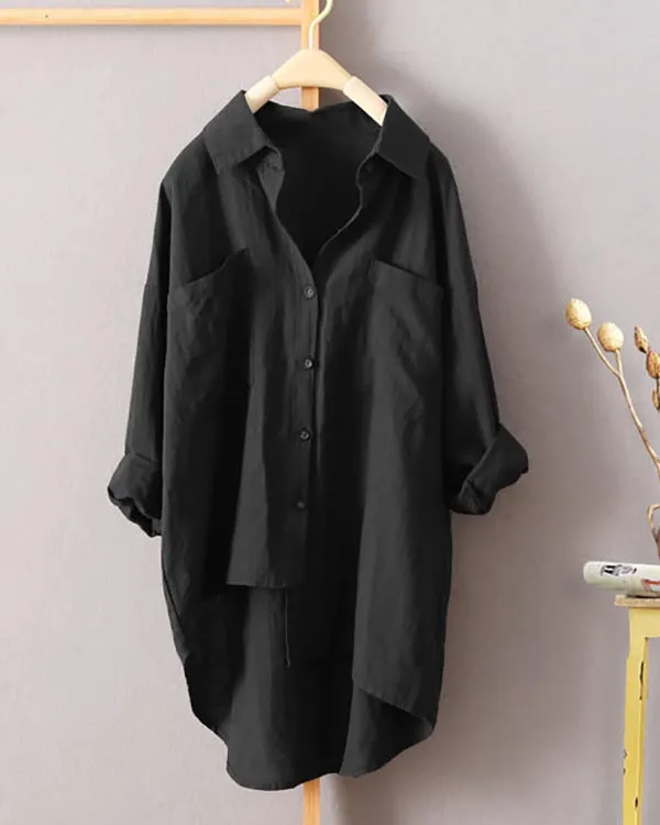 Linen Cardigan Pocket Long Sleeve Shirt Top