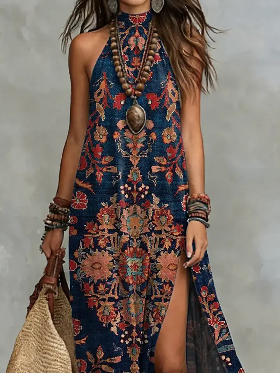 Ethnic Print Sleeveless Maxi Dress