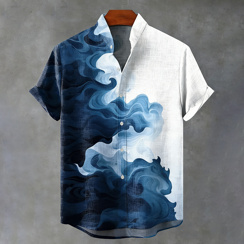 Men's Retro Ink Painting Print Casual Shirt