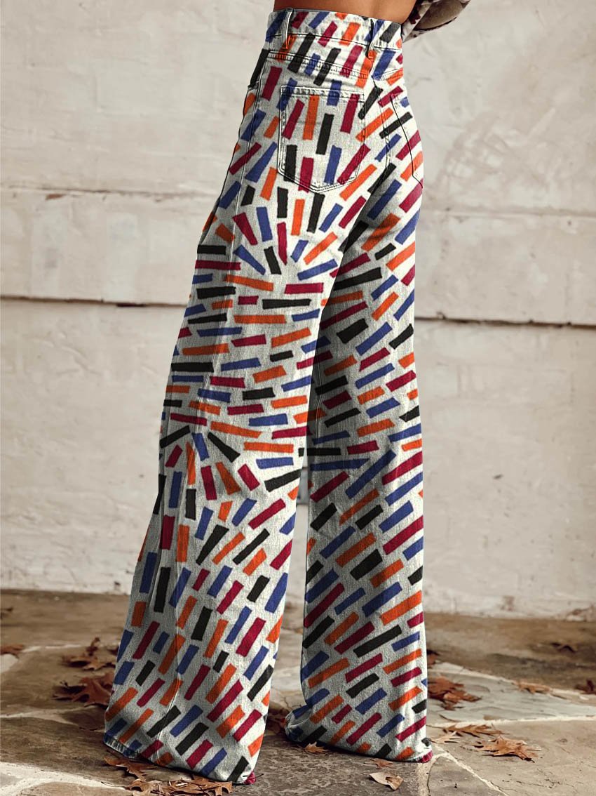 Color Geometric Texture Print Casual Wide-Leg Pants