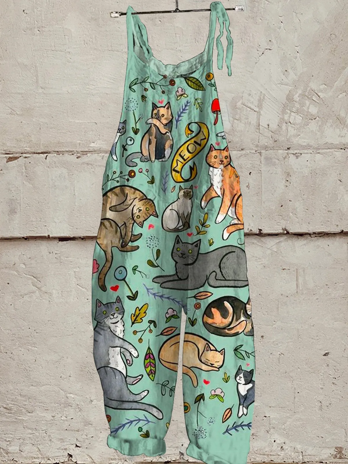 Lovely Cats Art Print Casual Wide-Leg Jumpsuit