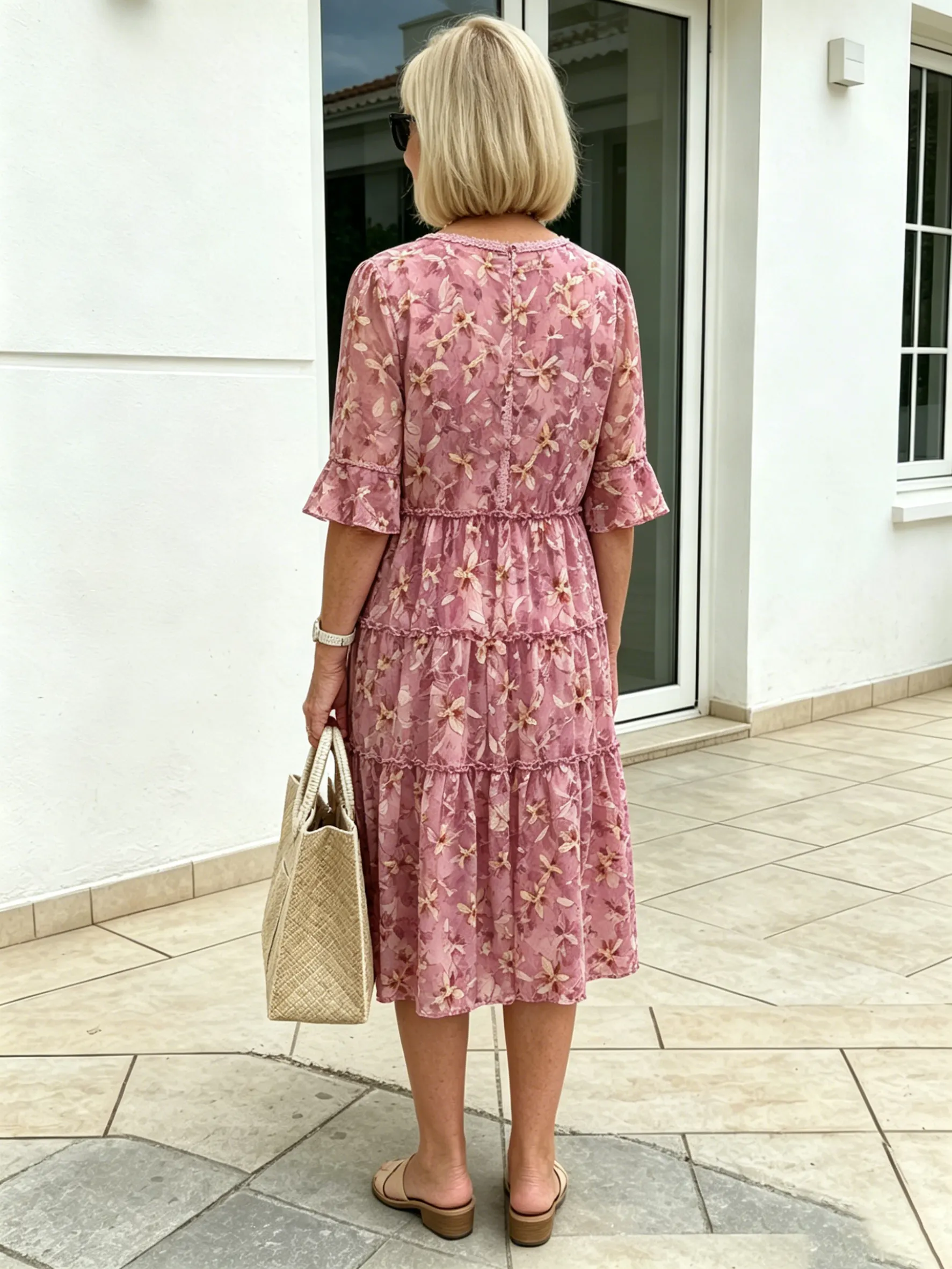 Green Floral Ruffle Midi Dress