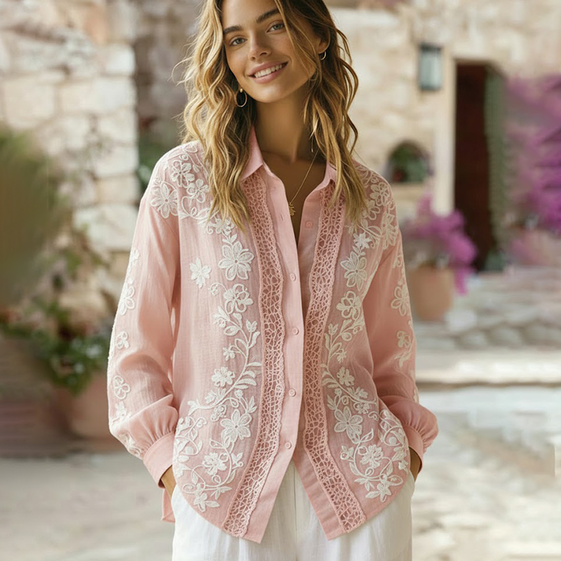Women's Vintage Floral Lace Embroidery Art Shirt