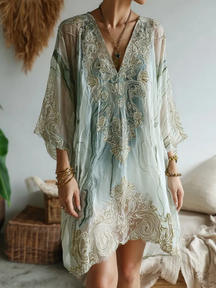 Vintage Marble Texture Collection Retro Bohemia Women Style Gradient Gilded Pattern Dress