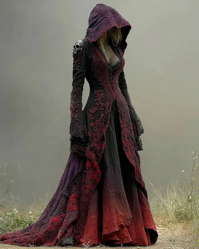 Bohemian style Irregular Lace Patchwork Hooded Evening Dress cf74