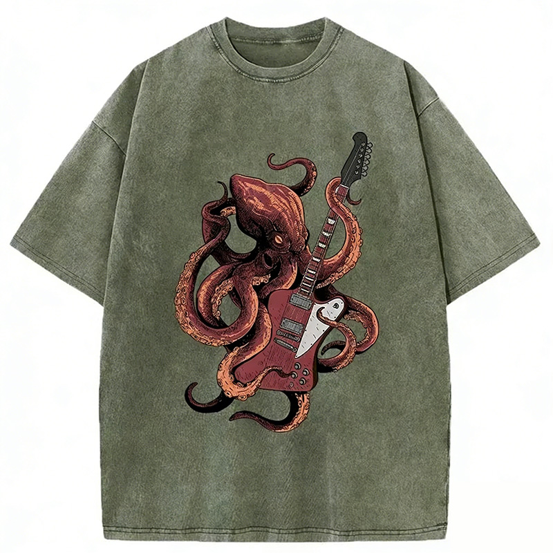Octopus Playing Guitar Washed T-shirt