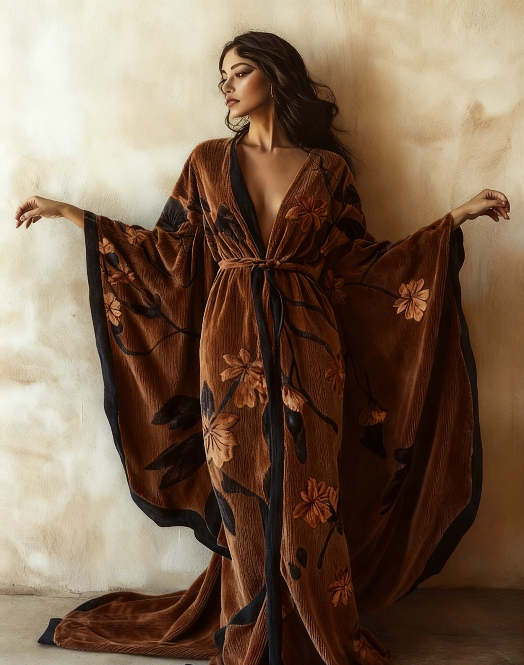 Abstract  Art Print Kimono Long Gown Autumn and Winter Robe With Belt