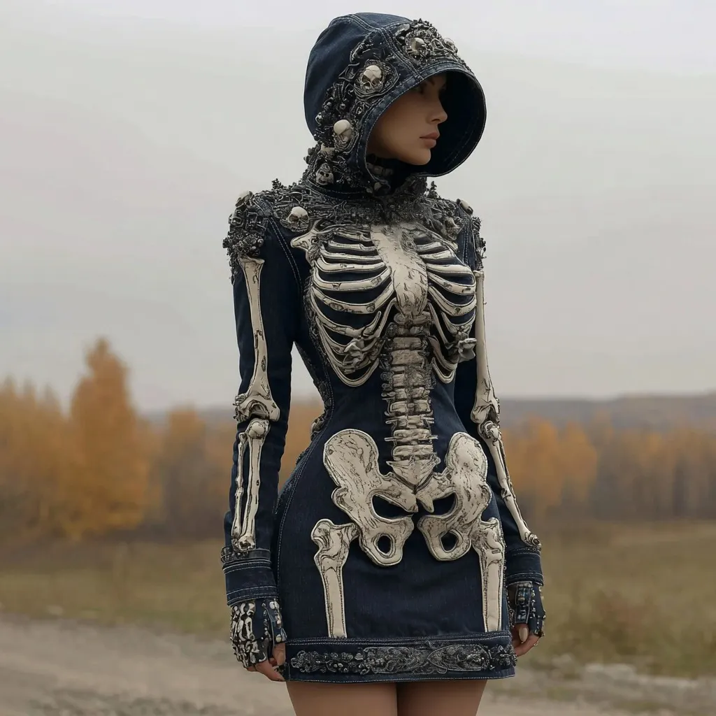 Women's Halloween Skull Art Comfortable Denim Mini Skirt