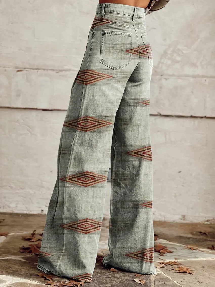 Ethnic Pattern Print Casual Wide-Leg Pants
