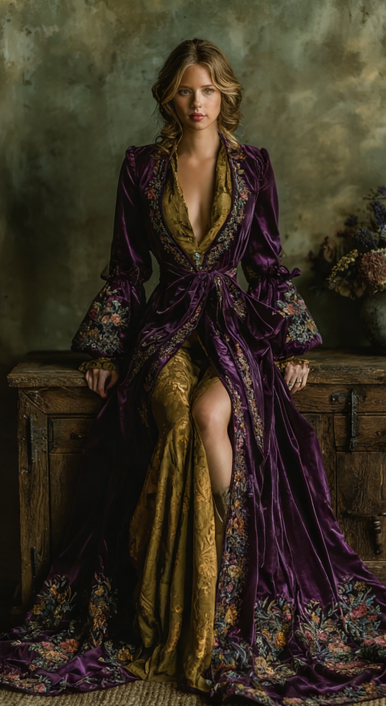 Women's Vintage Gorgeous Slim Fit Purple Velvet Robe (belt Included)