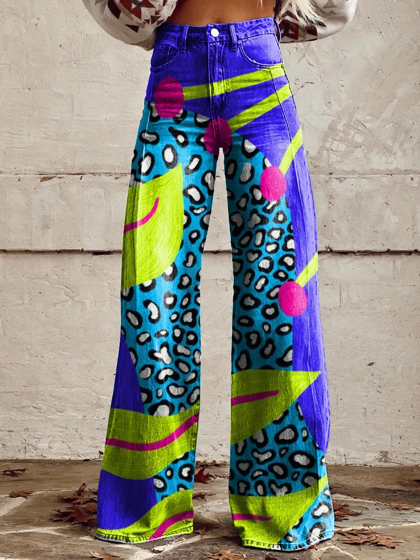 Retro Leopard Print Art Casual Wide-Leg Pants