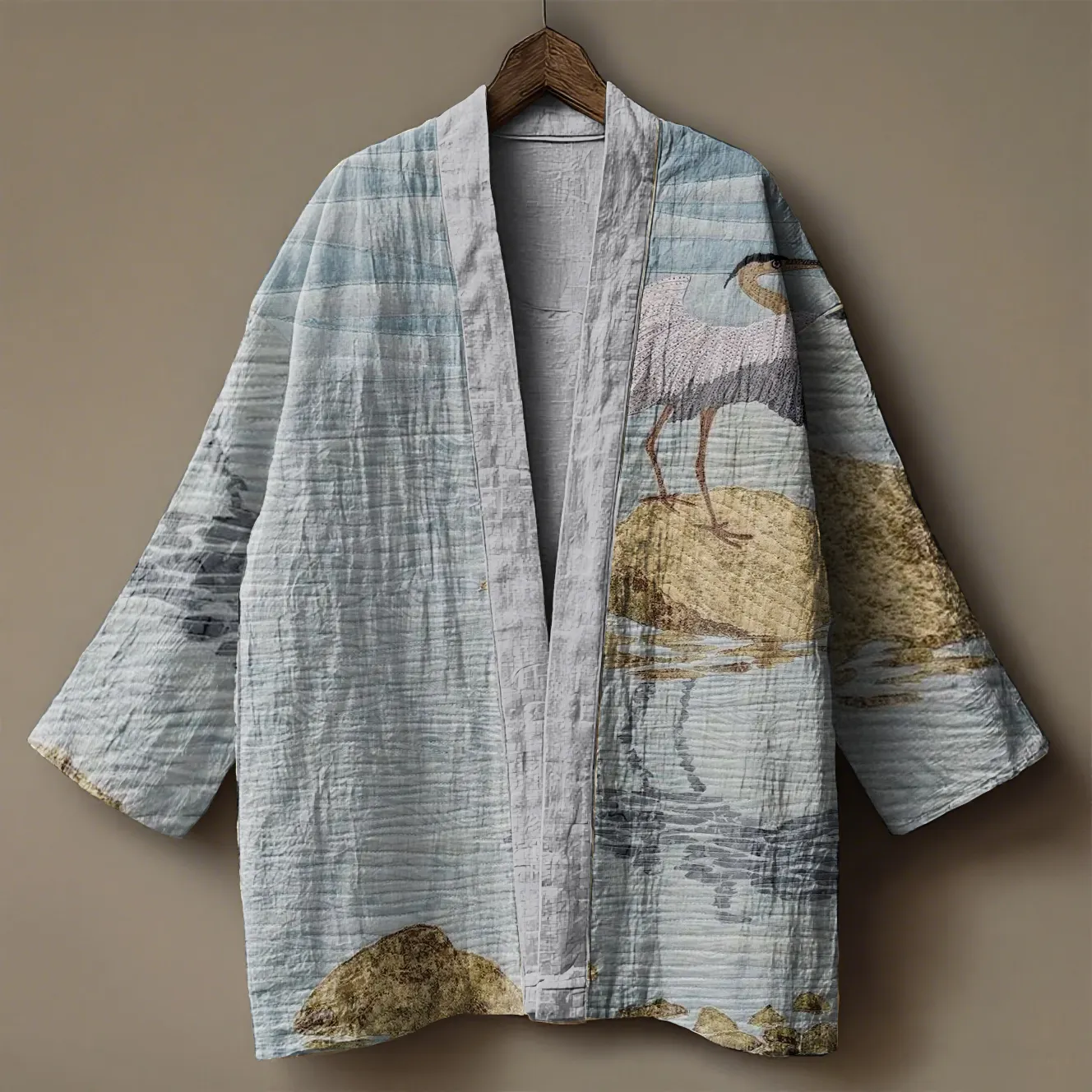 Japanese art embroidered printed linen cardigan kimono