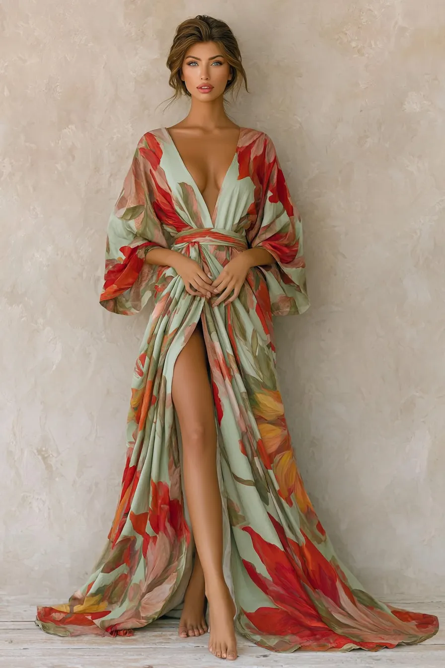 Elegant Vintage Printed Robe