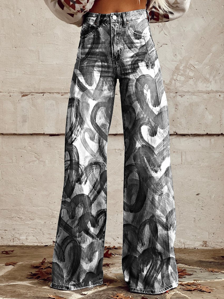 Ink Love Women's Print Casual Wide-Leg Pants