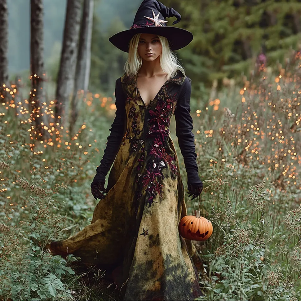 Women's Boho Witch Gradient Floral Witch Maxi Evening Dress