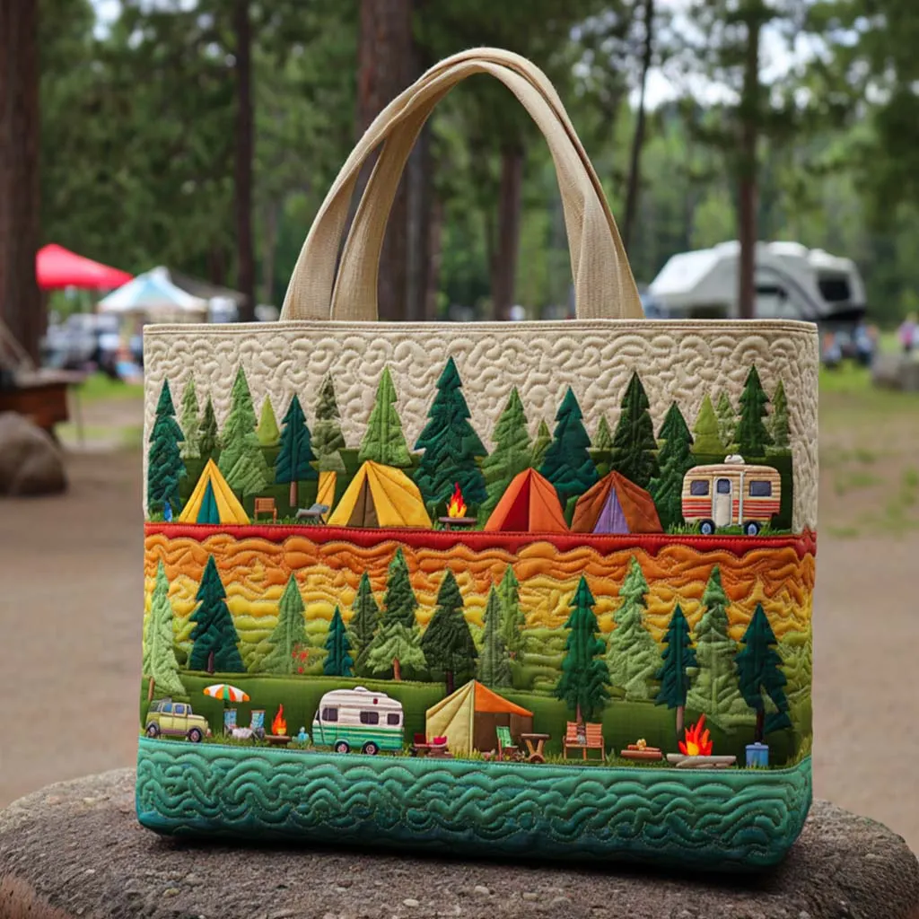 Camping Quilted Tote Bag