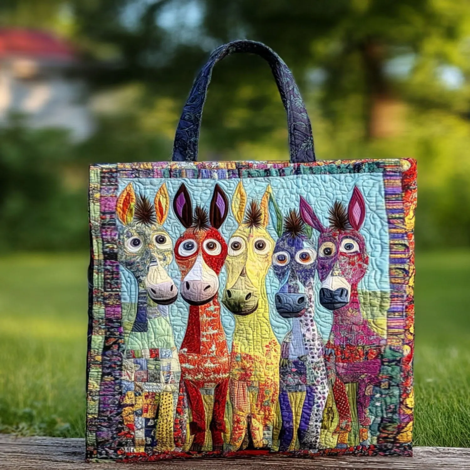 Patchwork Burros Quilted Tote Bag