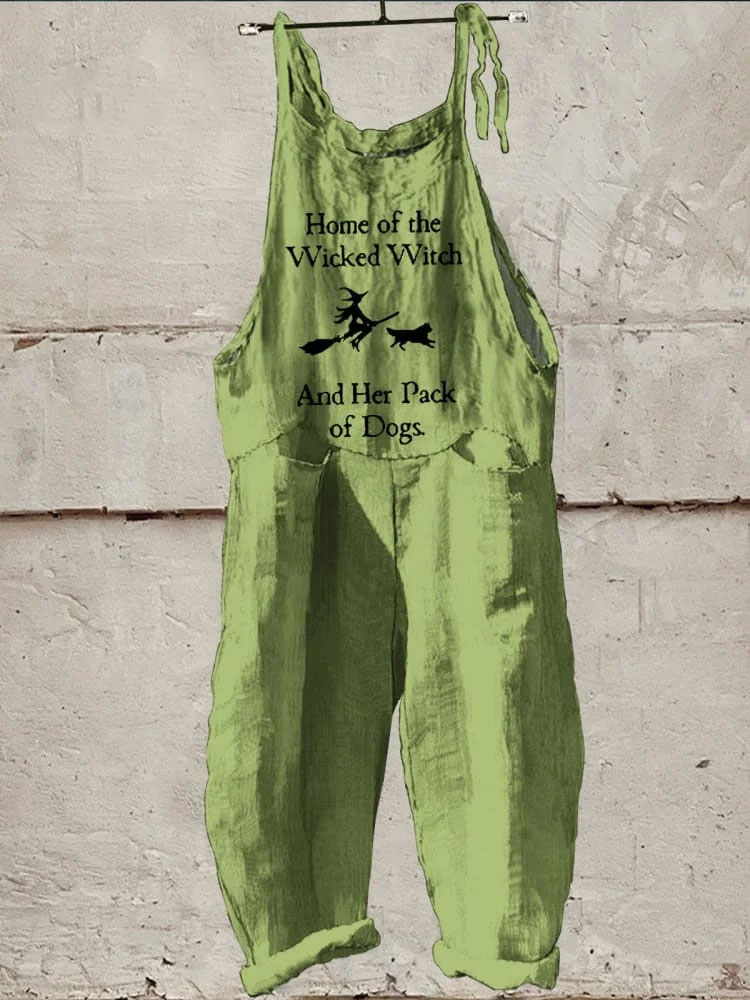 Home Of The Wicked Witch & Her Pack Of Dogs Halloween Art Print Casual Wide-Leg Jumpsuit