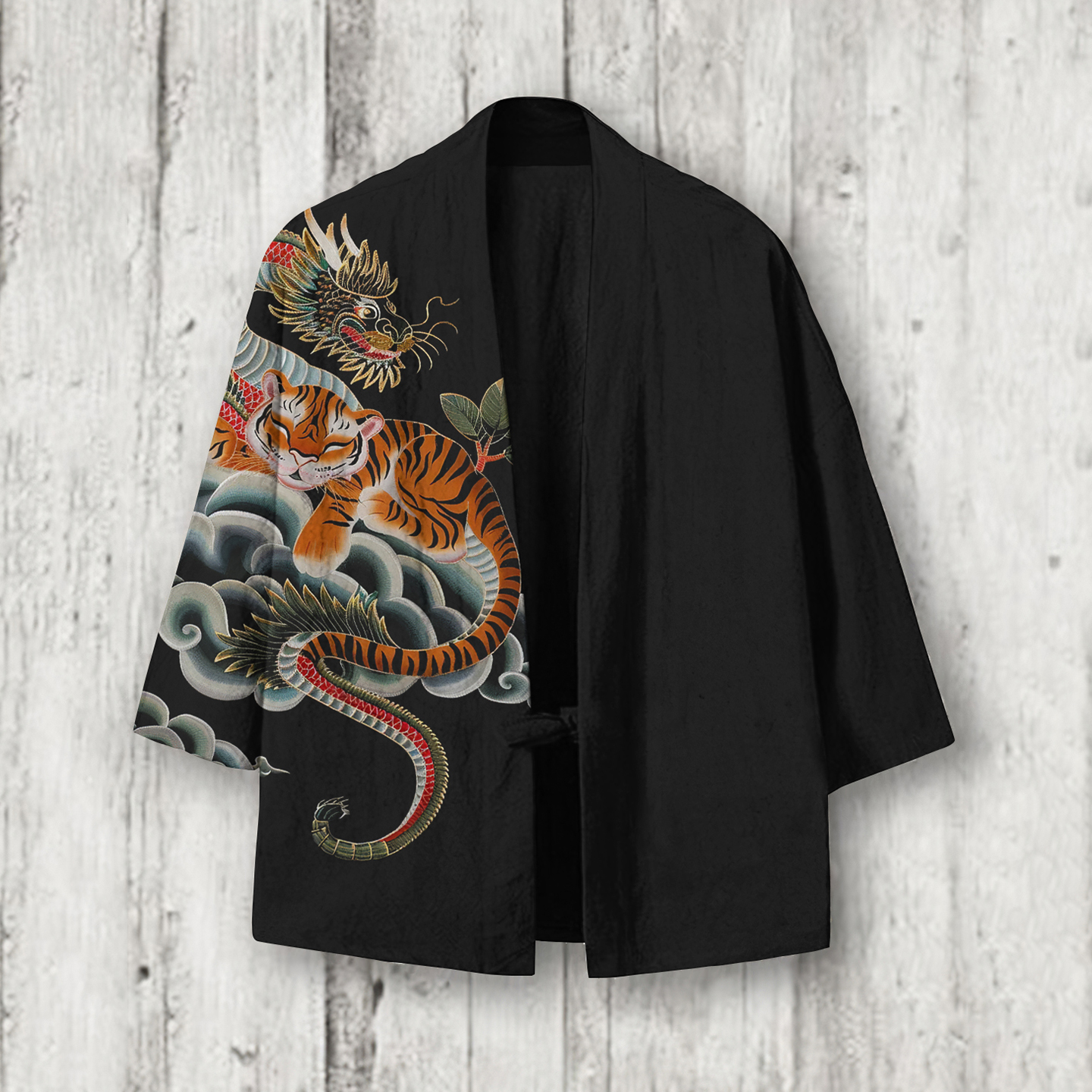 Men's Dragon And Tiger Art Blend Kimono Cardigan