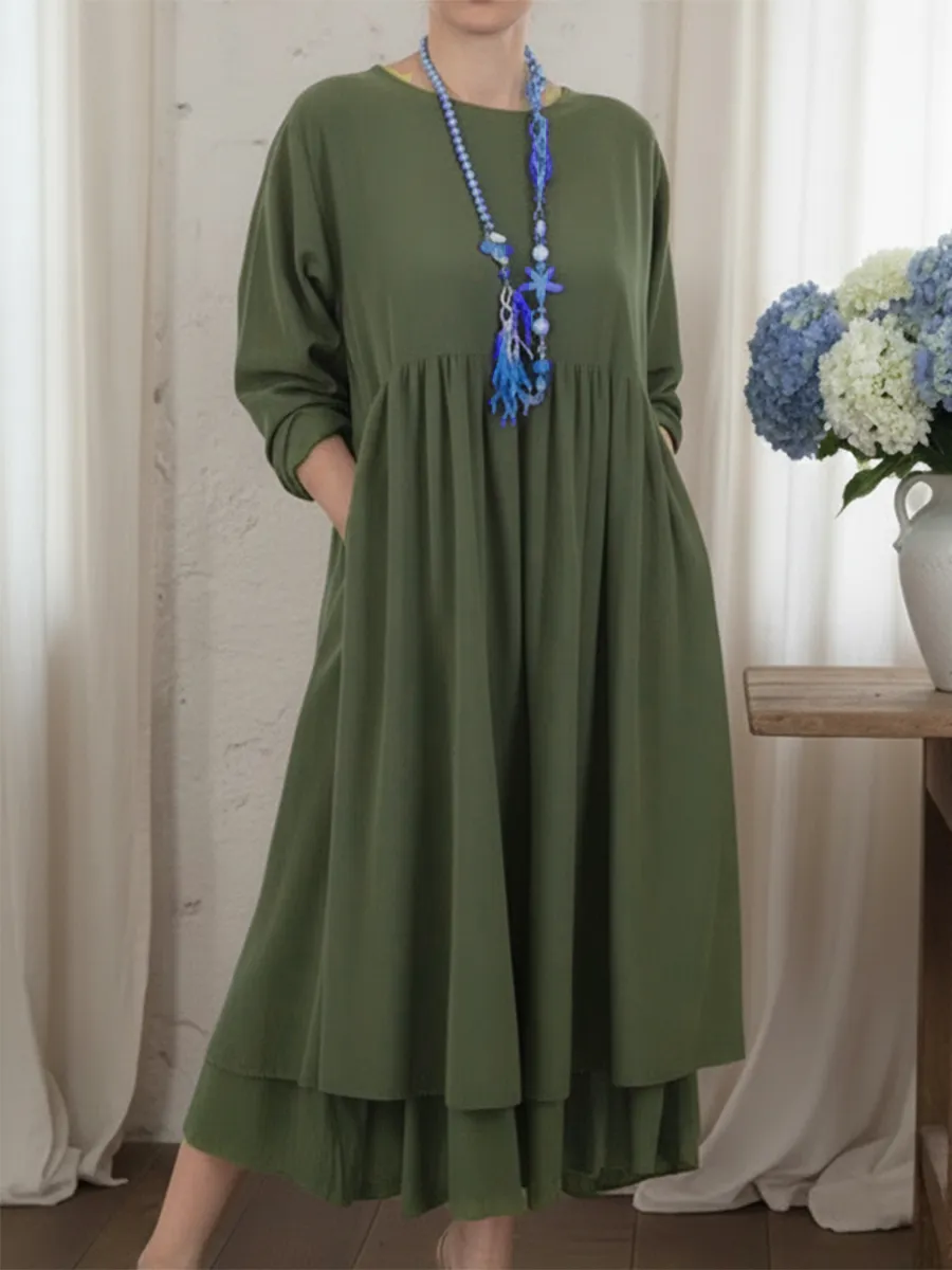 Loose-fitting Double-layered Hem Midi Dress