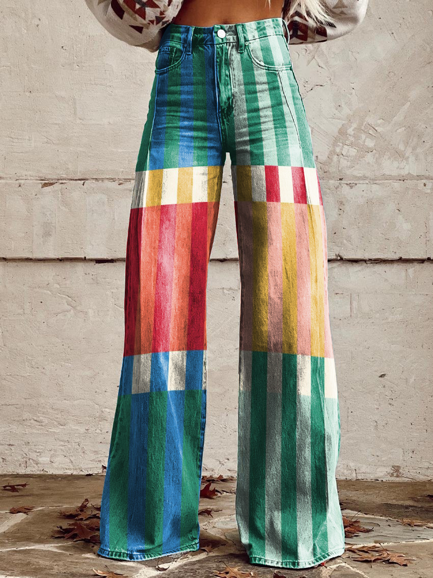 Retro Abstract Geometric Art Casual Wide-Leg Pants