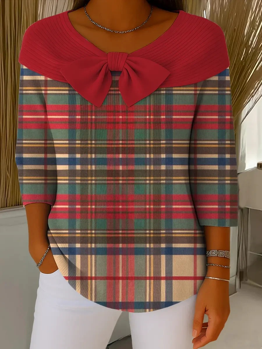 Vintage Plaid Art Print Casual Sweater