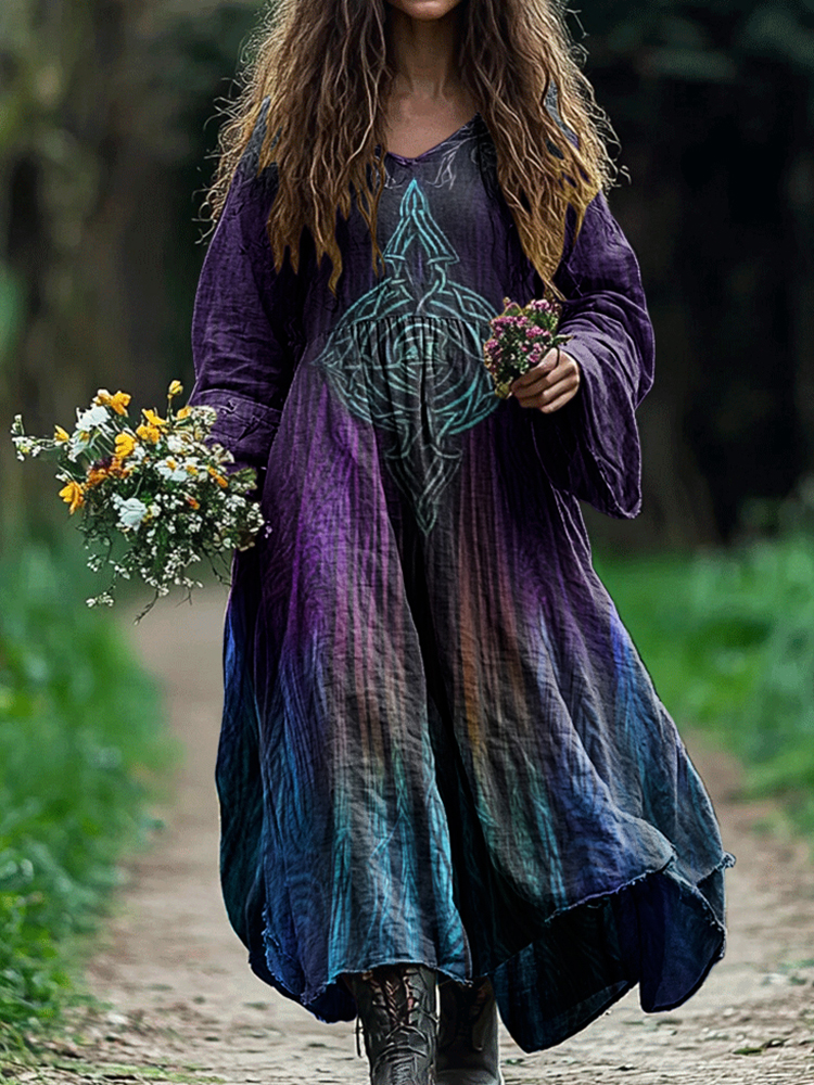 Vintage Viking Gradient Tribal Pattern Comfy Maxi Dress