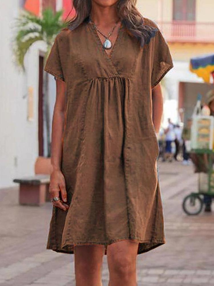 Women's V-Neck Design Short Sleeve Mini Dress