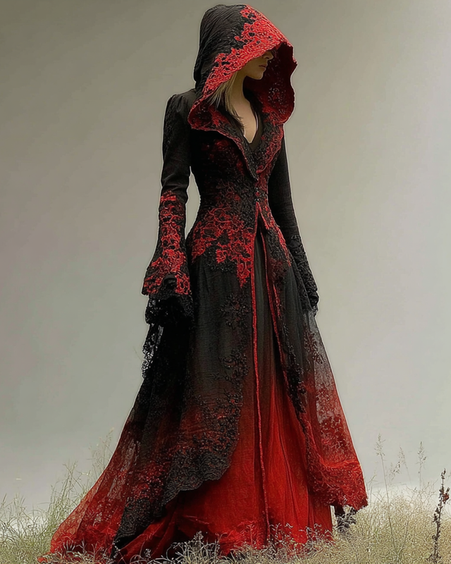 Bohemian style Irregular Gradient Lace Patchwork Hooded Evening Dress bd6a