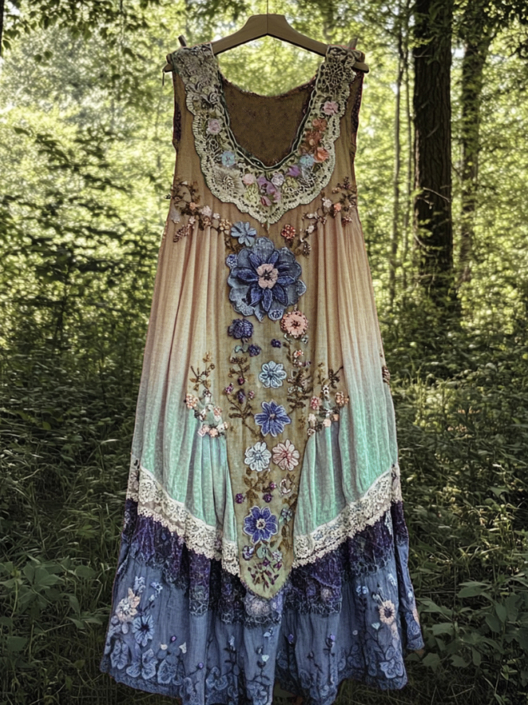 Vintage Boho Lavender Art Patchwork Art Tank Dress