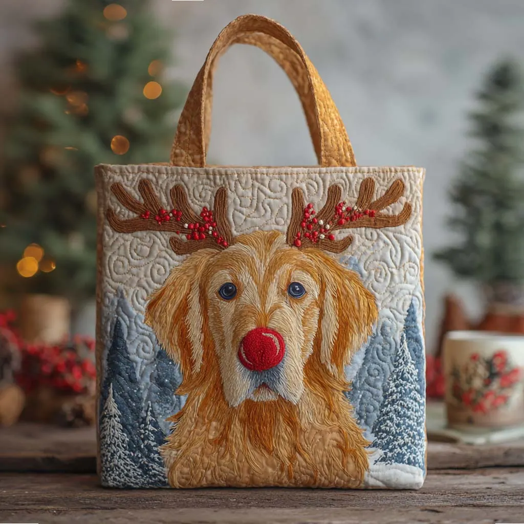 Holiday Reindeer Dog Quilted Tote Bag