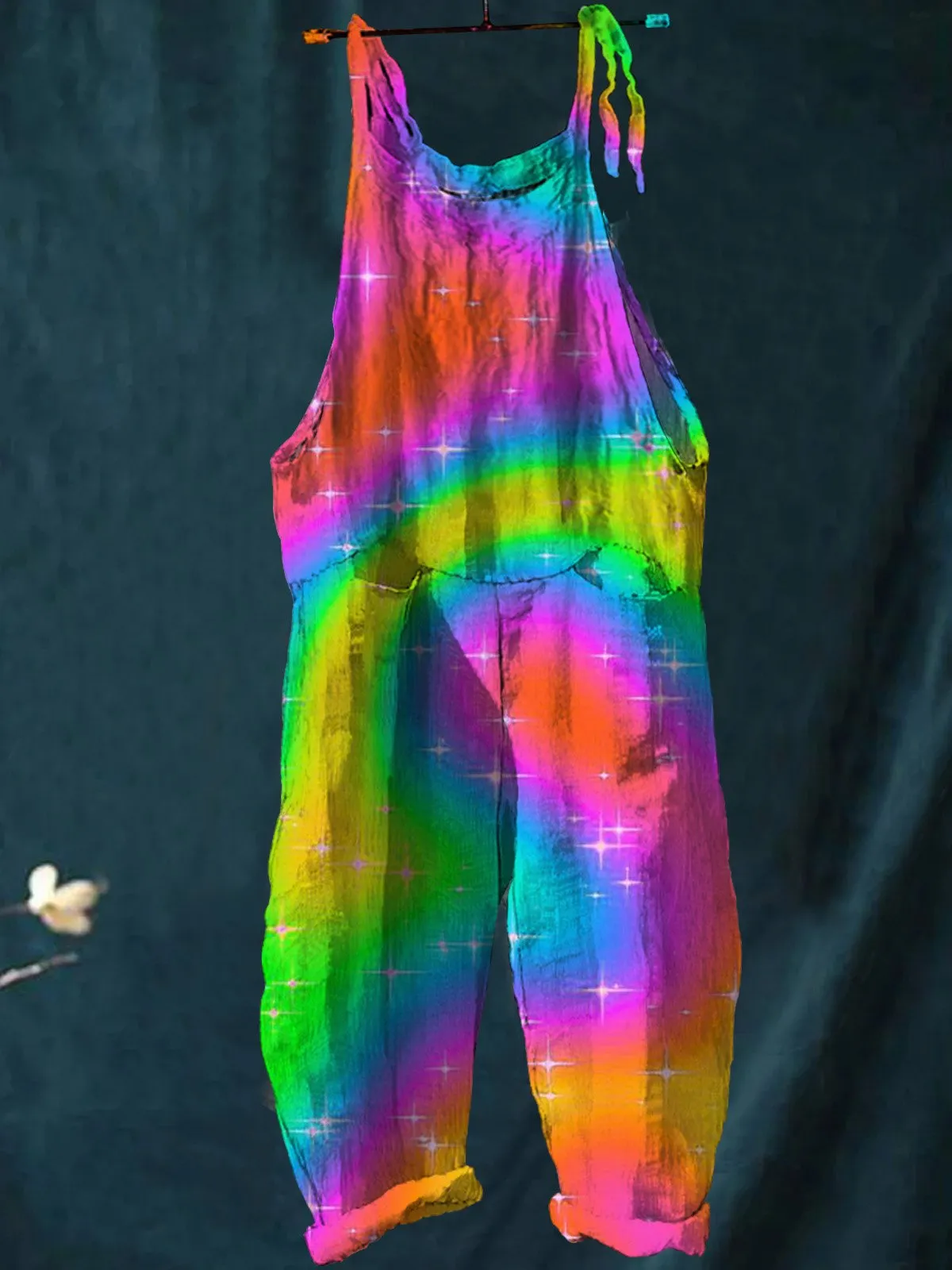 Rainbow Color Galaxy Pattern Printed Women's Casual Wide-Leg Jumpsuit
