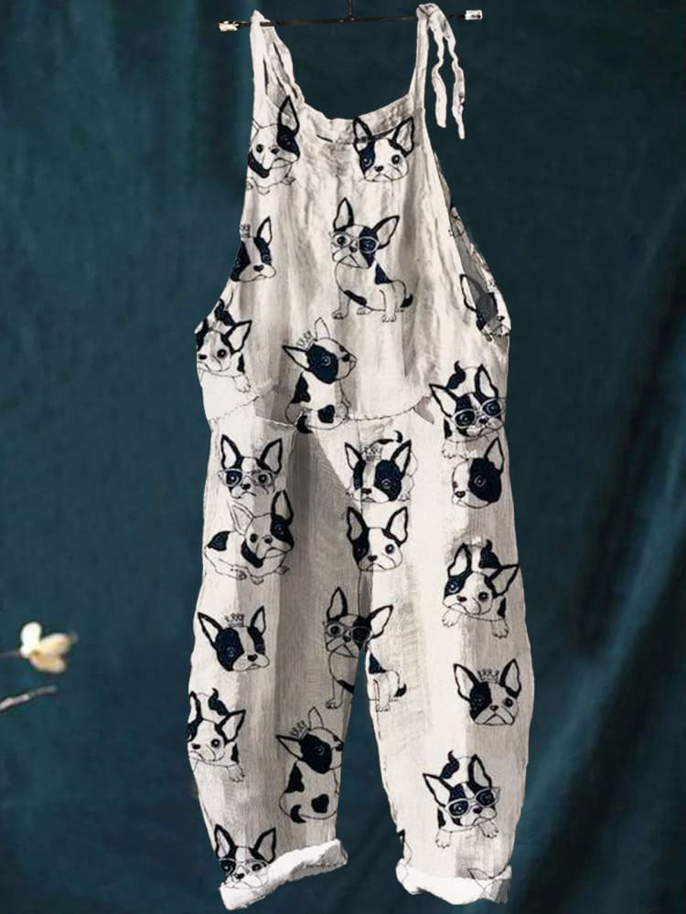 Dog Art Print Casual Wide-Leg Jumpsuit