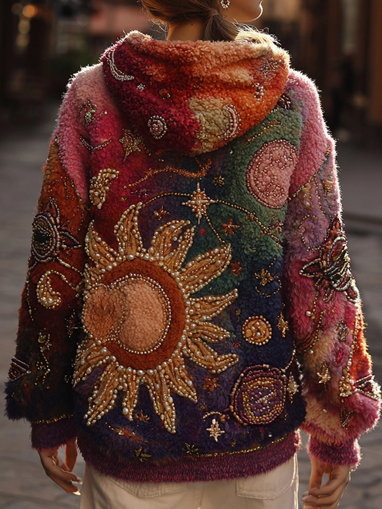 Halloween Themed Star And Moon Pearl Embroidery Gradient Hoodie