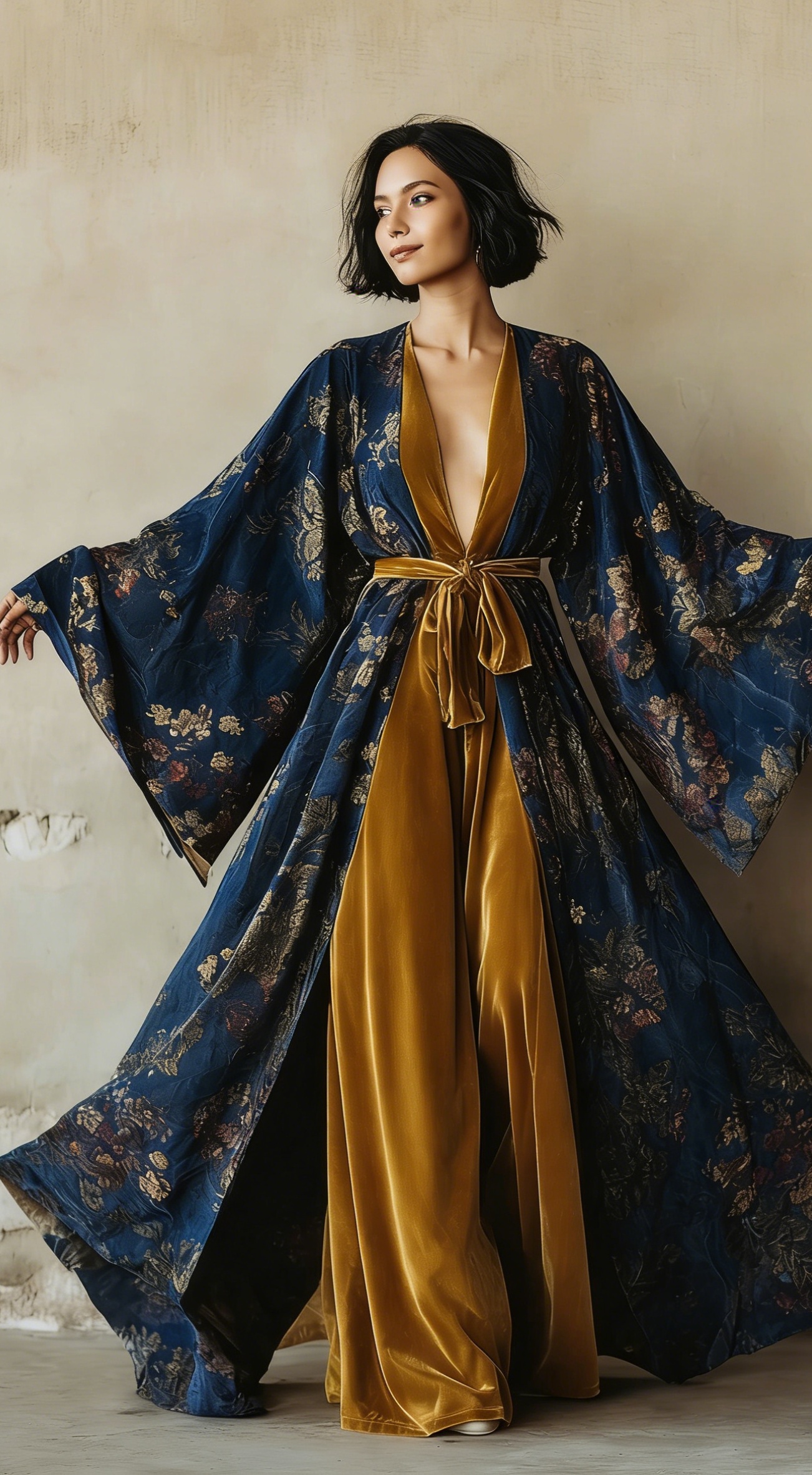 Women's Elegant Vintage Velvet Royal Blue Robe
