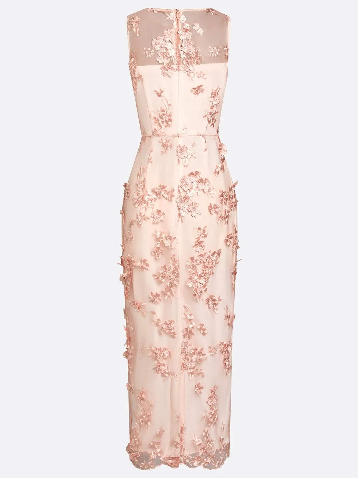 Pink Lace Crew Neck Sleeveless Sheath Maxi Dress