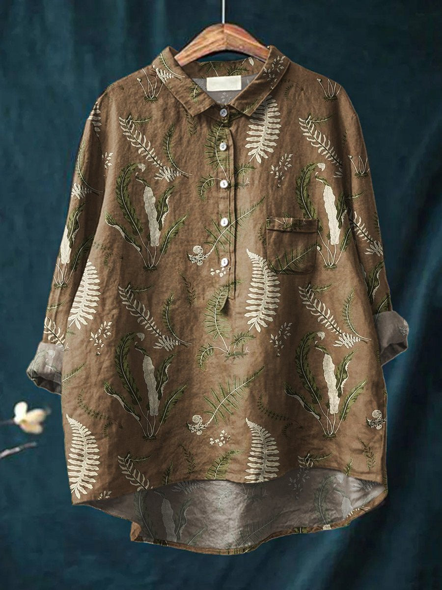 Floral Art Print Casual Cotton & Linen Shirt