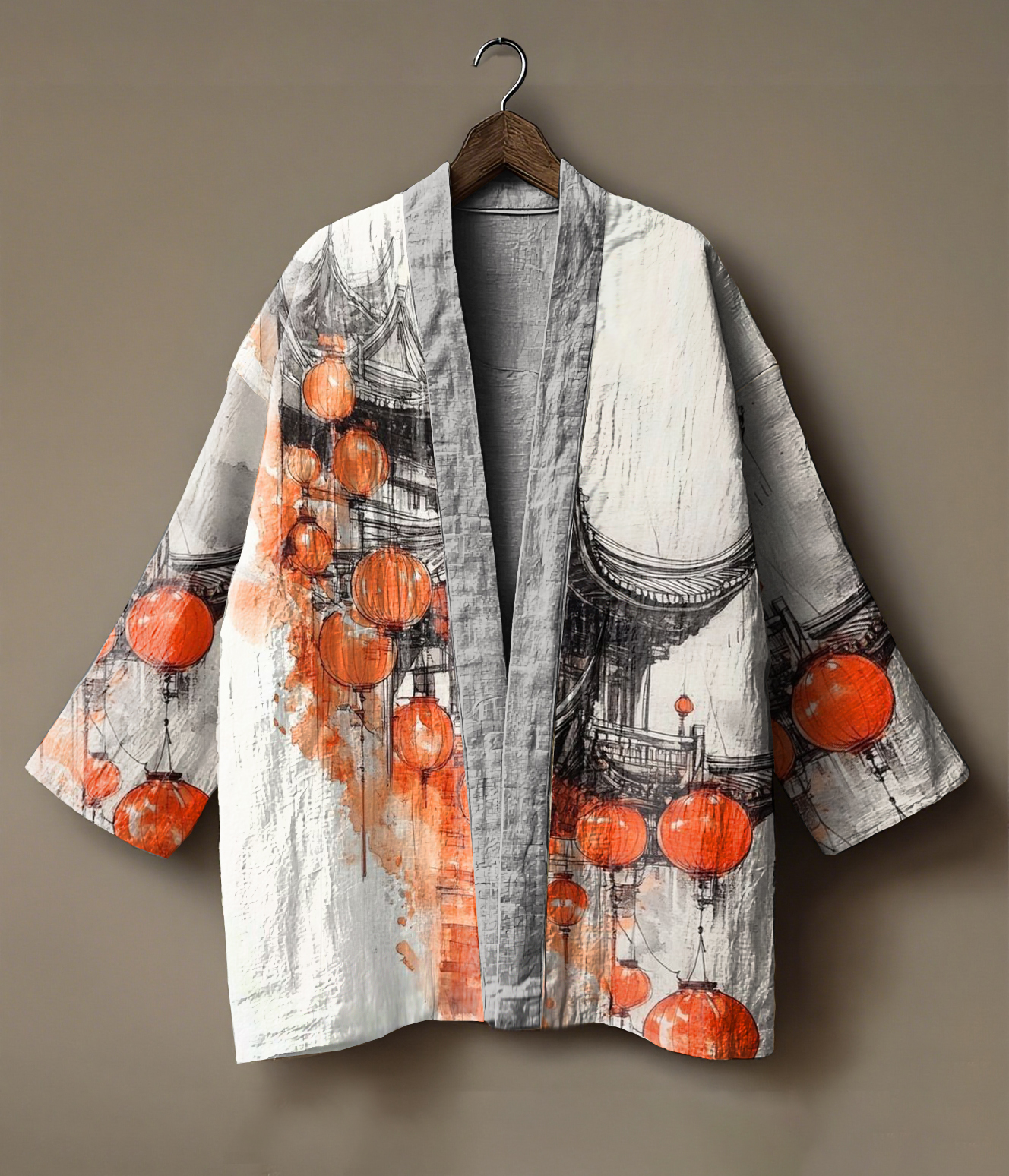 Japanese art-embroidered linen kimono cardigan