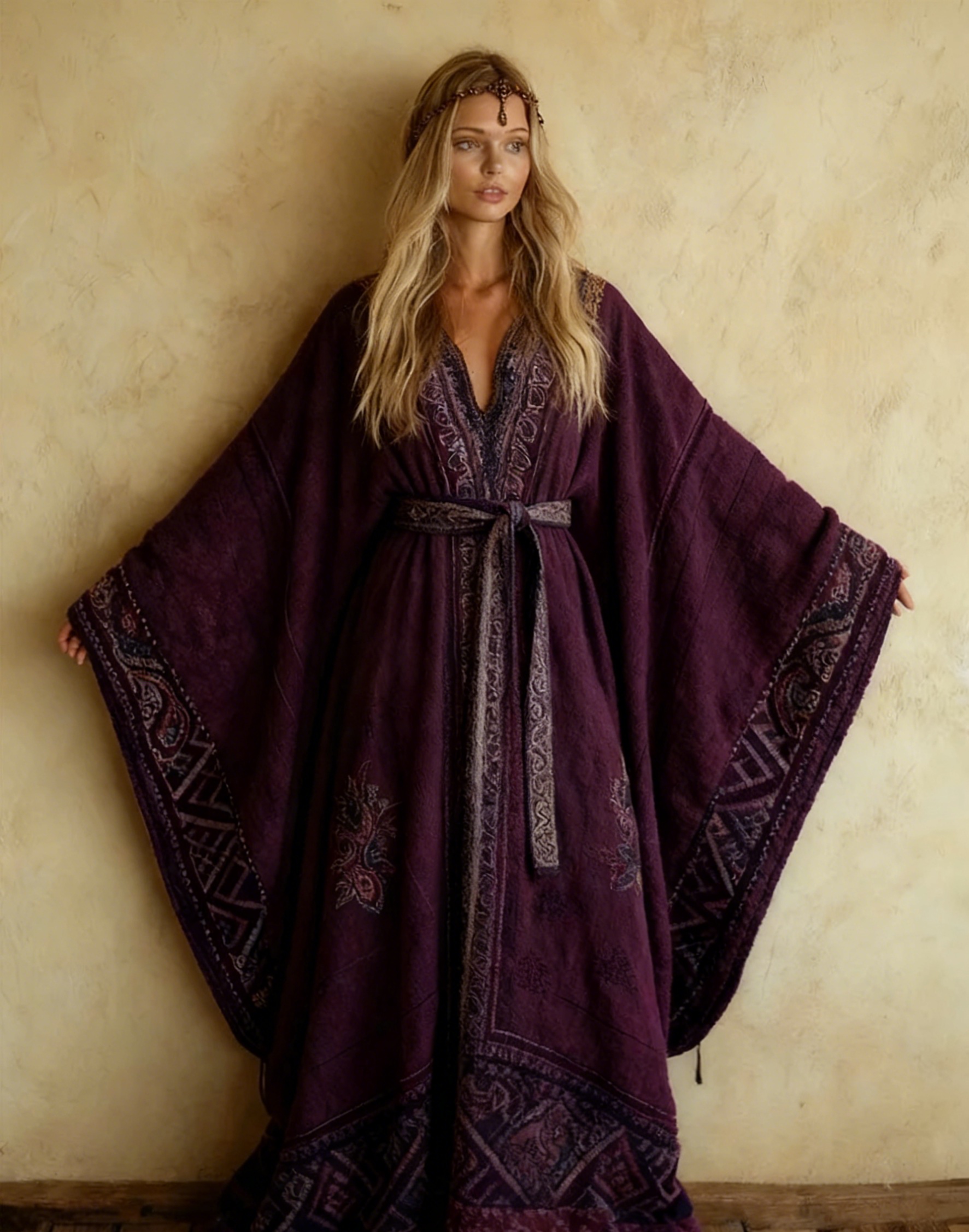 Abstract  Art Print Kimono Long Gown Autumn and Winter Robe With Belt