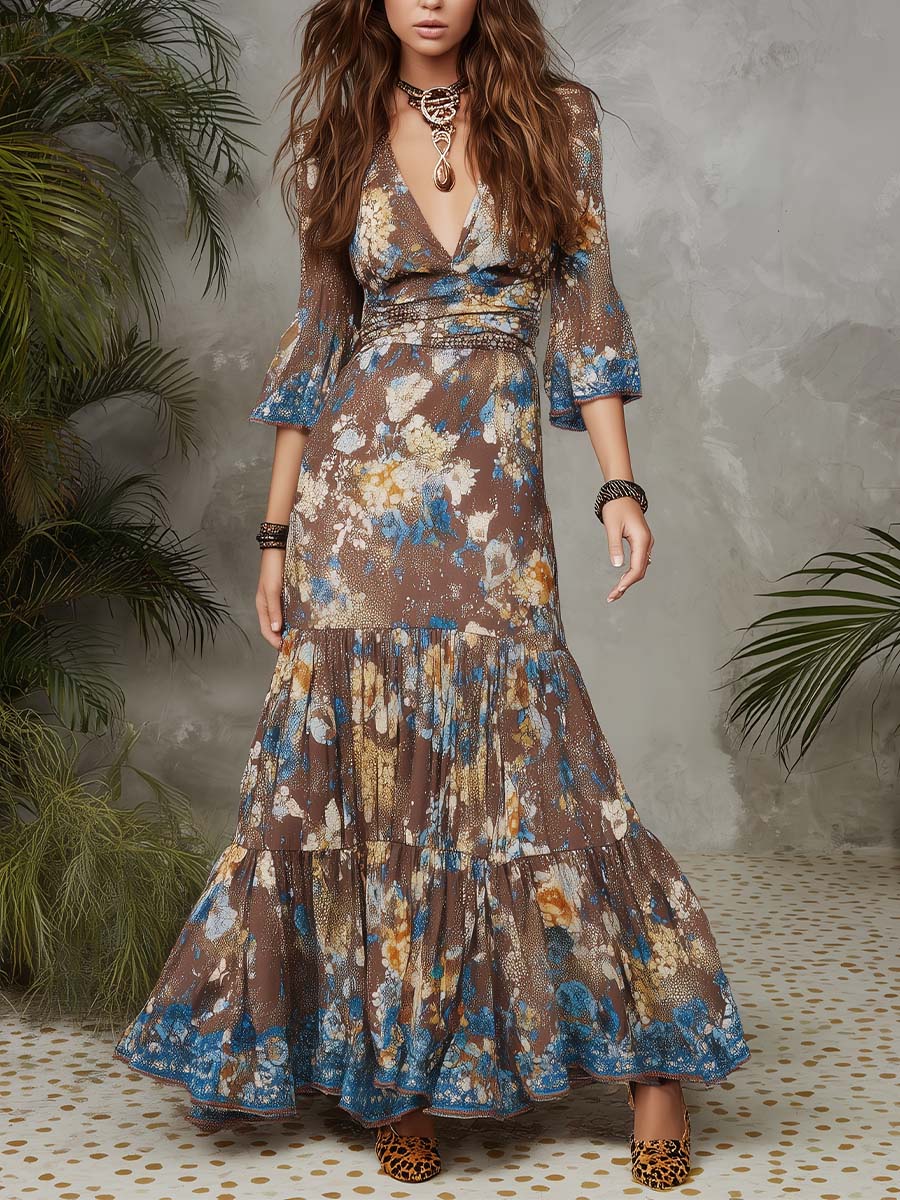Boho Floral Chiffon Maxi Dress