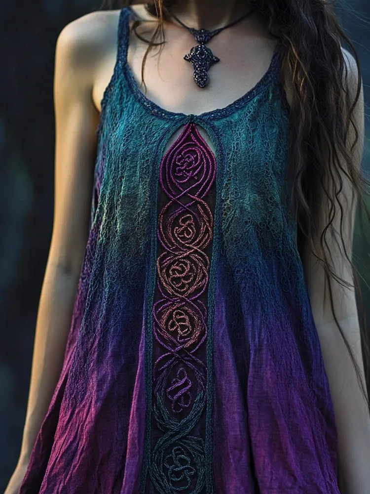 Vintage Celtic Knot Gradient Lace Halter Dress