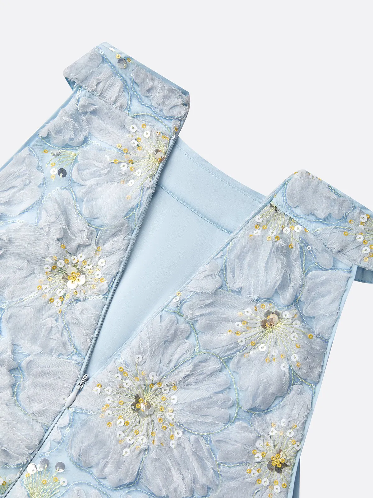 Light Blue Jacquard Chiffon Halter Neck Sleeveless A-Line Floor-length Gown