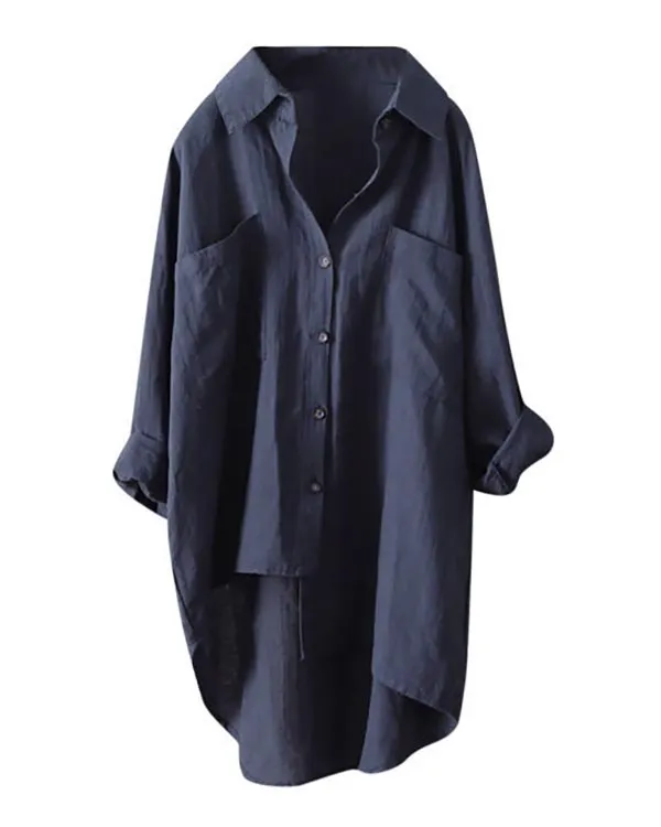 Linen Cardigan Pocket Long Sleeve Shirt Top