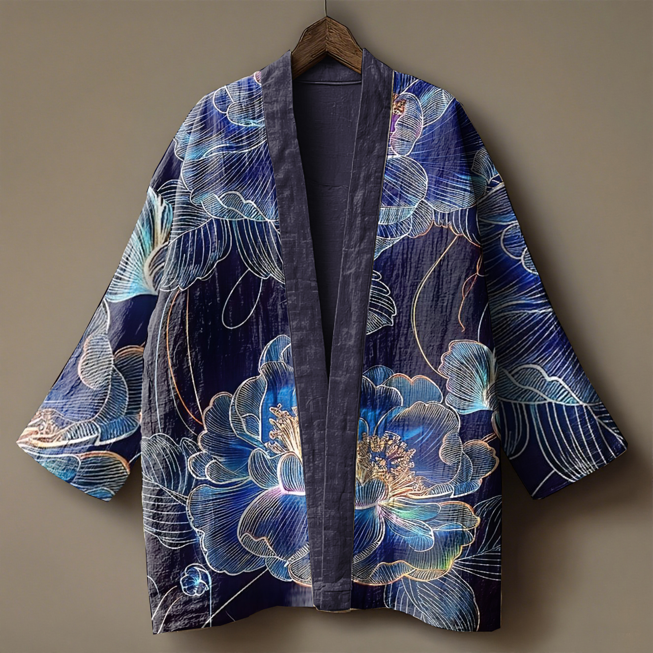 Oriental Ink Painting Art Embroidery Linen Kimono Cardigan