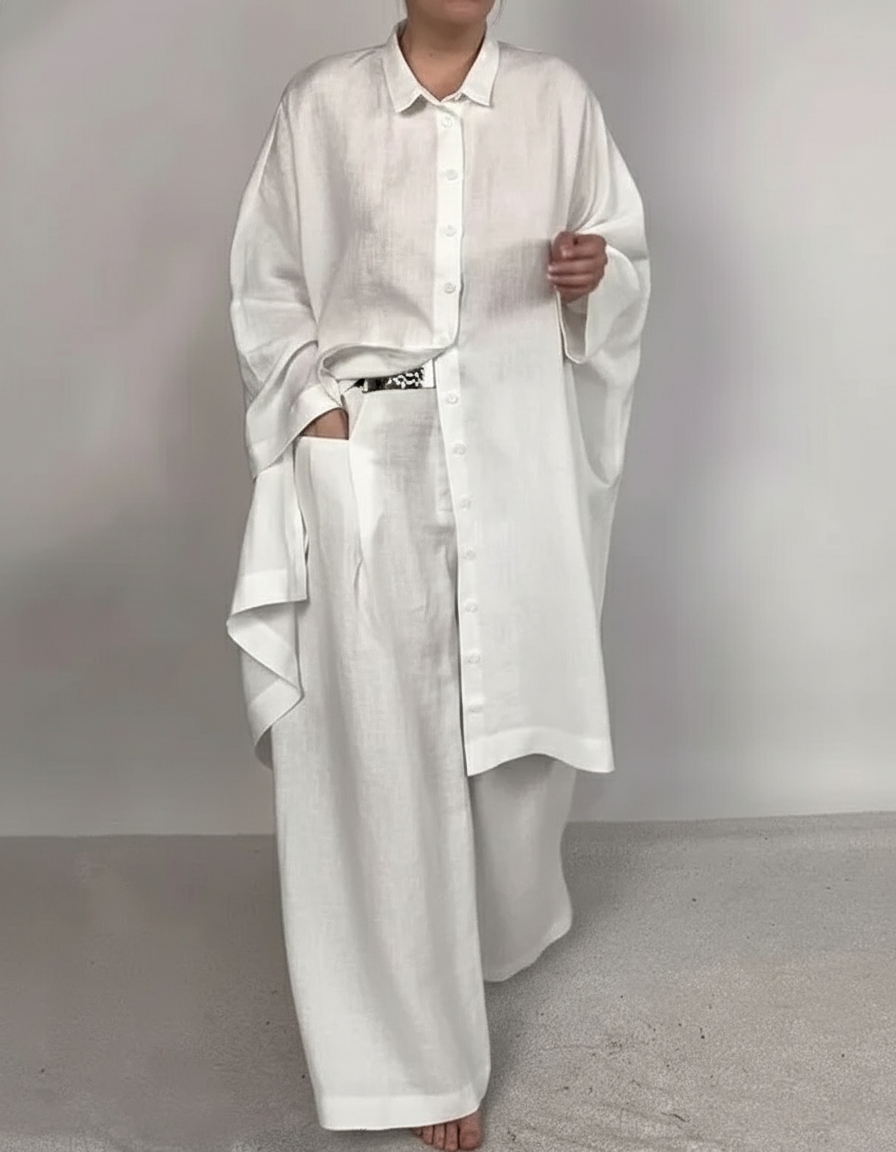Casual Plain Shirt & Pants Two-pieces Set