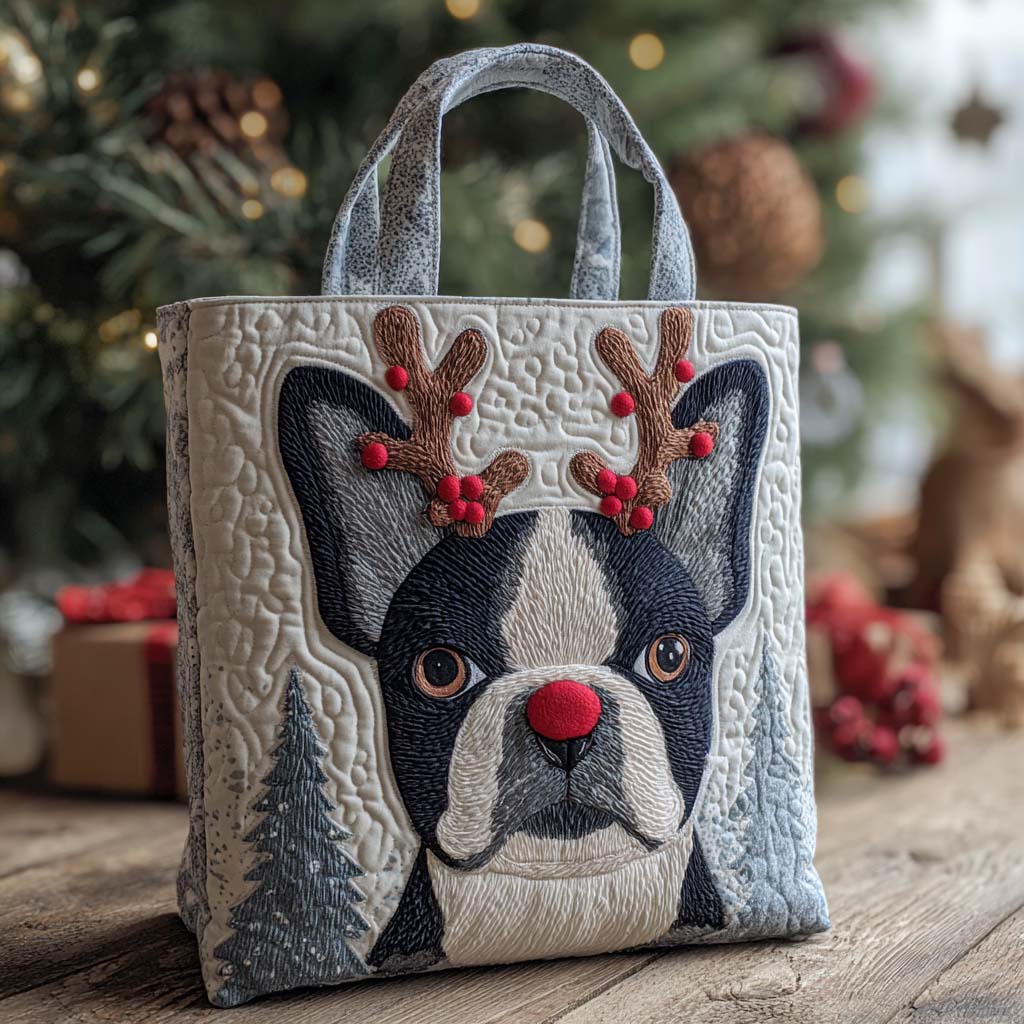 Holiday Reindeer Dog Quilted Tote Bag
