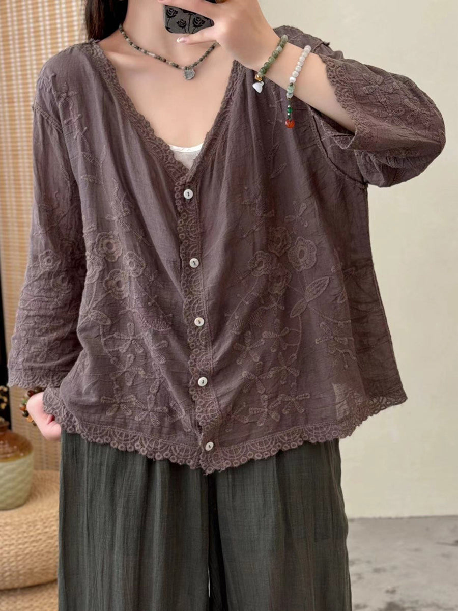 Exquisite Embroidered Loose Cotton Shirt